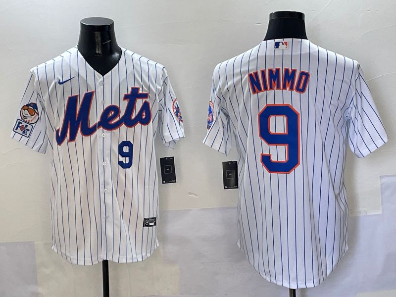 Men New York Mets #9 Nimmo White Stripe Game 2025 Nike MLB Jersey style 6